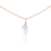 Double Terminated Crystal Pendant Choker - Rainbow Moonstone - 14K Rose Gold Fill - Luna Tide Handmade Jewellery