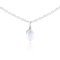 Double Terminated Crystal Pendant Choker - Rainbow Moonstone - Sterling Silver - Luna Tide Handmade Jewellery