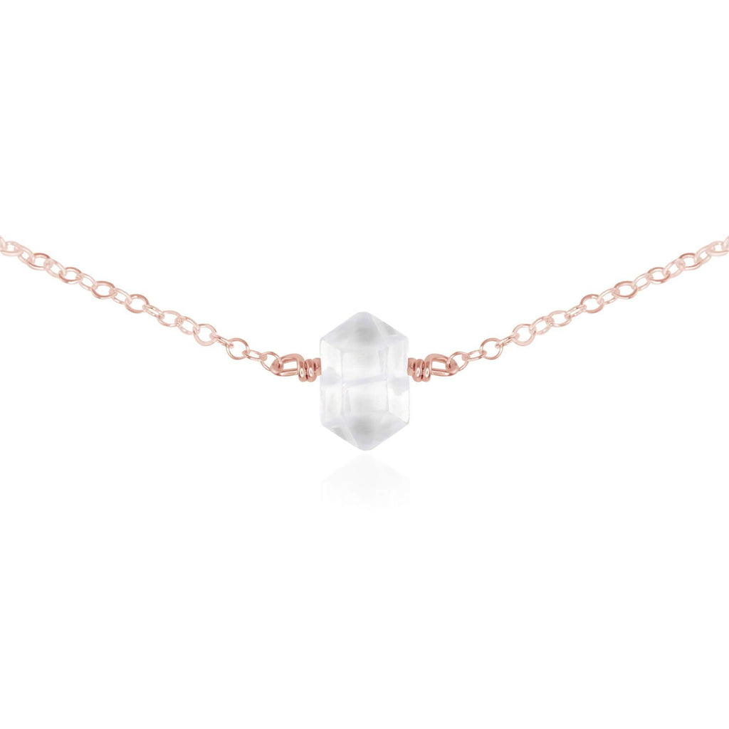 Double Terminated Crystal Quartz Mini Crystal Point Choker Necklace - Double Terminated Crystal Quartz Mini Crystal Point Choker Necklace - 14k Rose Gold Fill - Luna Tide Handmade Crystal Jewellery