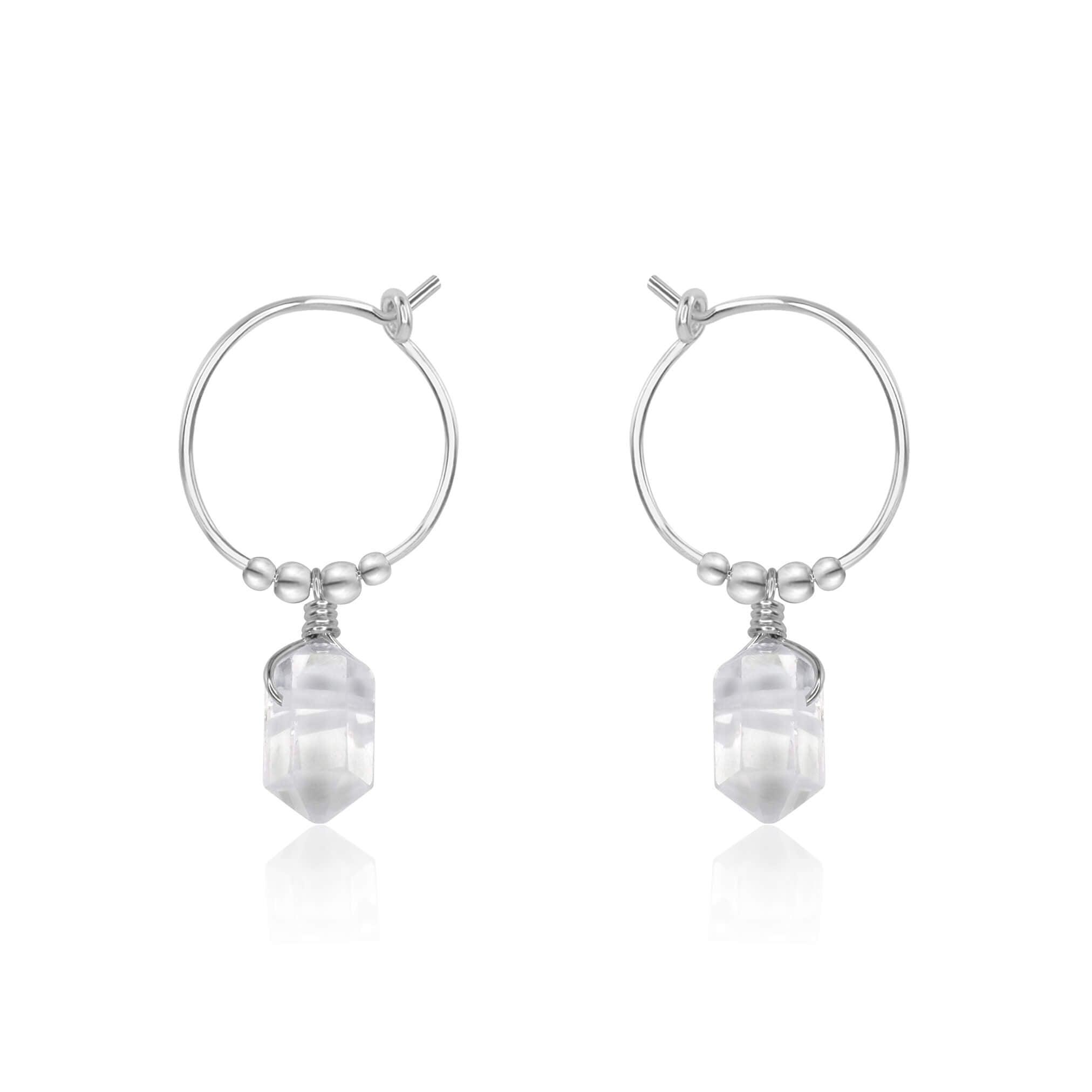 Double Terminated Crystal Quartz Mini Crystal Point Dangle Hoop Earrings - Double Terminated Crystal Quartz Mini Crystal Point Dangle Hoop Earrings - Sterling Silver - Luna Tide Handmade Crystal Jewellery