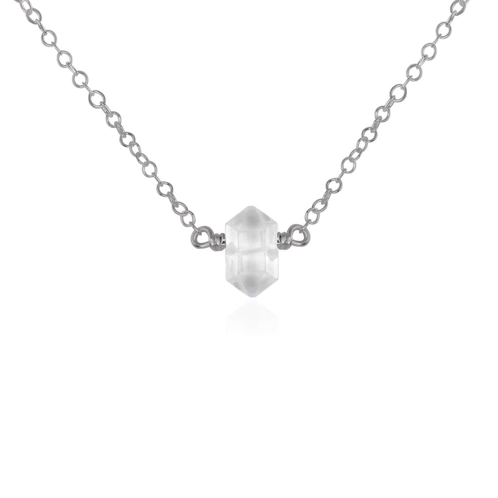 Double Terminated Crystal Quartz Mini Crystal Point Necklace - Double Terminated Crystal Quartz Mini Crystal Point Necklace - Stainless Steel - Luna Tide Handmade Crystal Jewellery