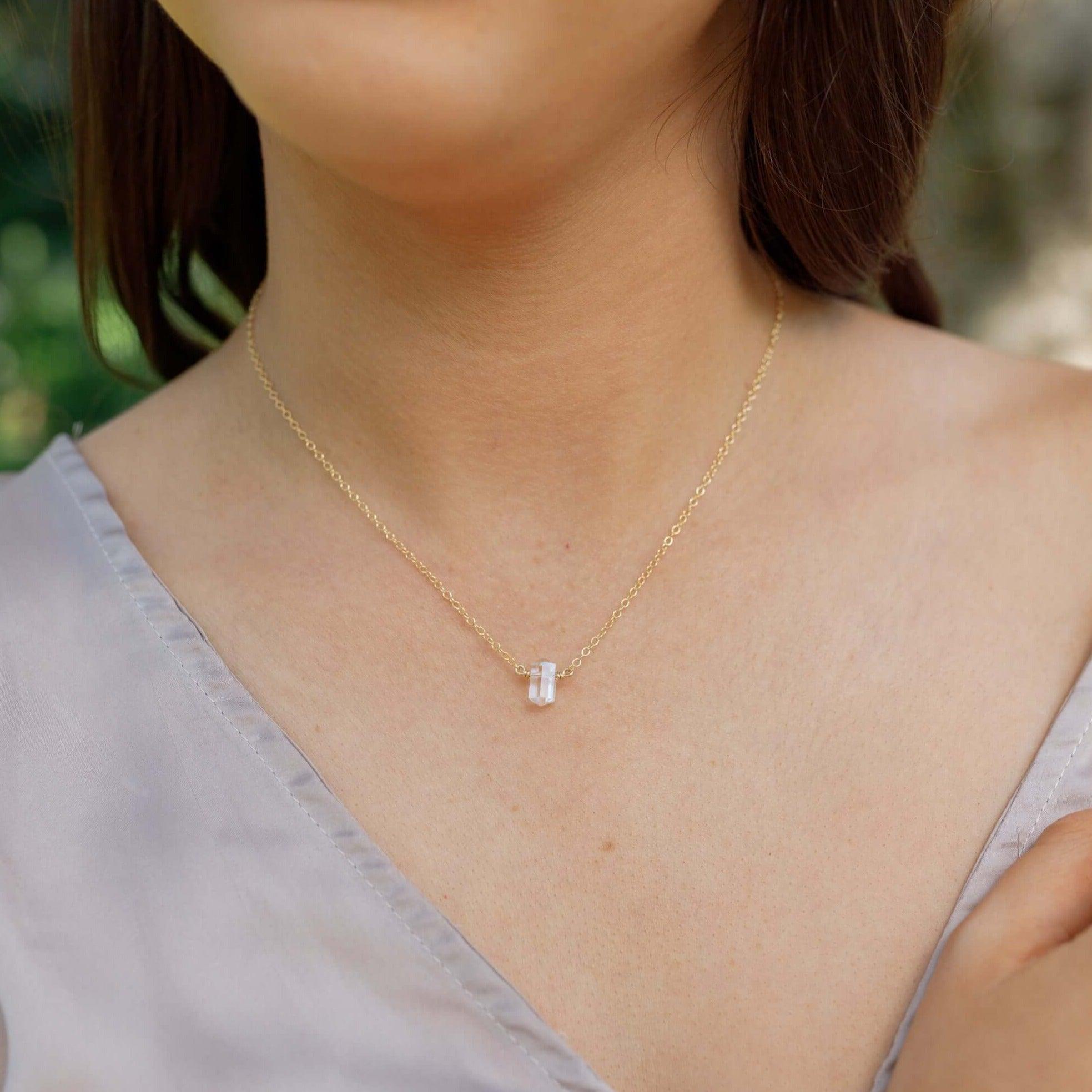 Double Terminated Crystal Quartz Mini Crystal Point Necklace - Double Terminated Crystal Quartz Mini Crystal Point Necklace - Sterling Silver - Luna Tide Handmade Crystal Jewellery