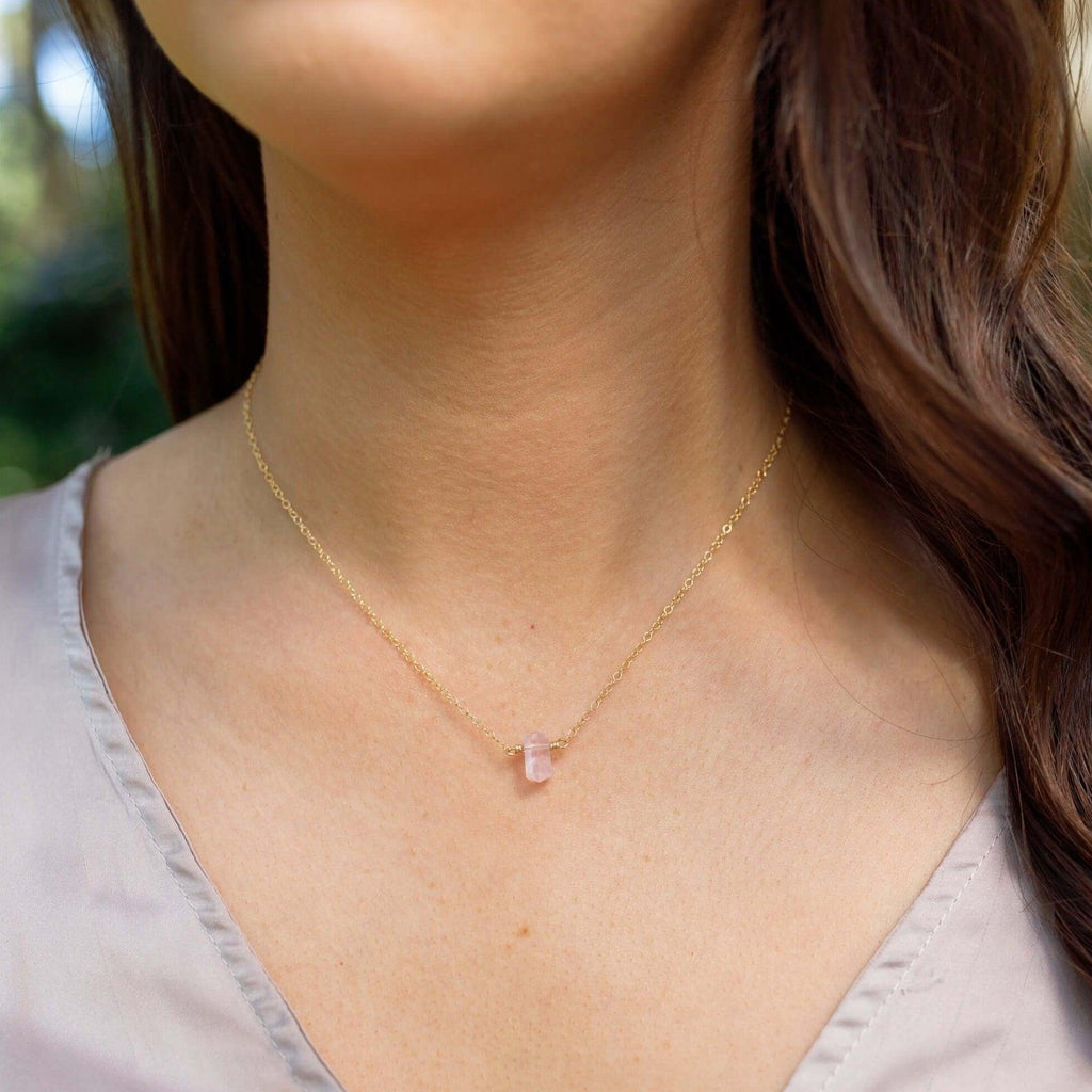Double Terminated Rose Quartz Mini Crystal Point Necklace - Double Terminated Rose Quartz Mini Crystal Point Necklace - 14k Gold Fill - Luna Tide Handmade Crystal Jewellery
