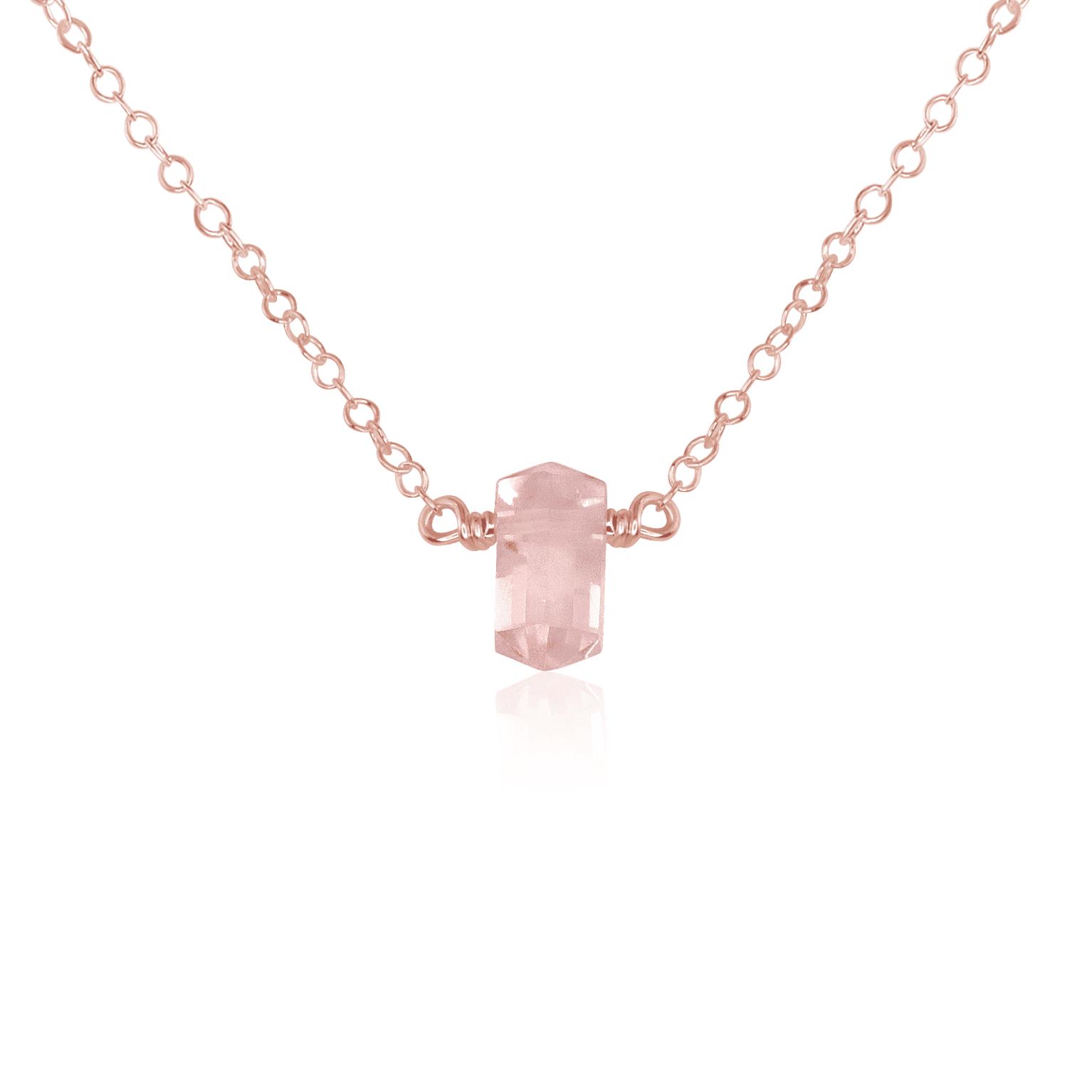 Double Terminated Rose Quartz Mini Crystal Point Necklace - Double Terminated Rose Quartz Mini Crystal Point Necklace - 14k Rose Gold Fill - Luna Tide Handmade Crystal Jewellery
