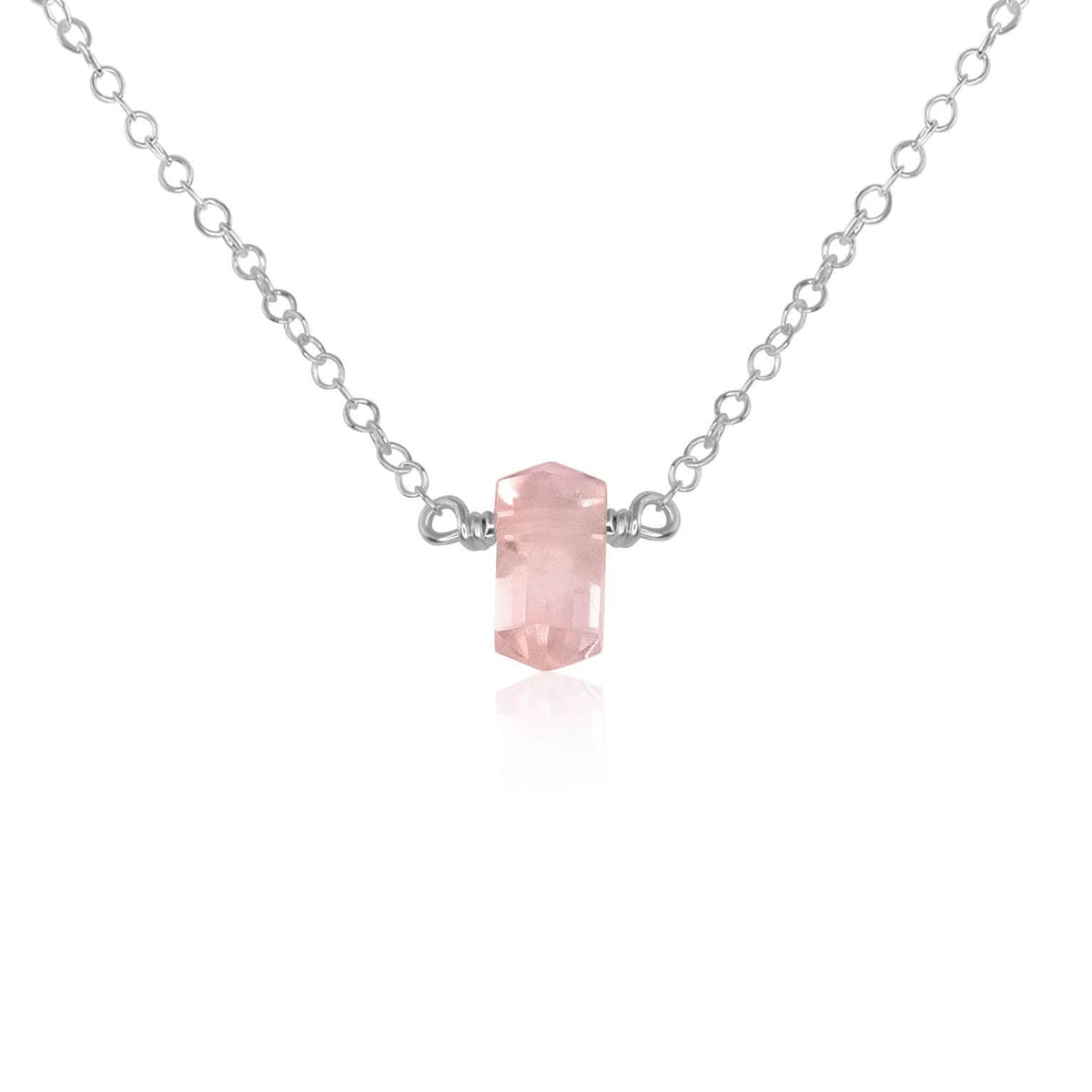 Double Terminated Crystal Necklace - Rose Quartz - Sterling Silver - Luna Tide Handmade Jewellery