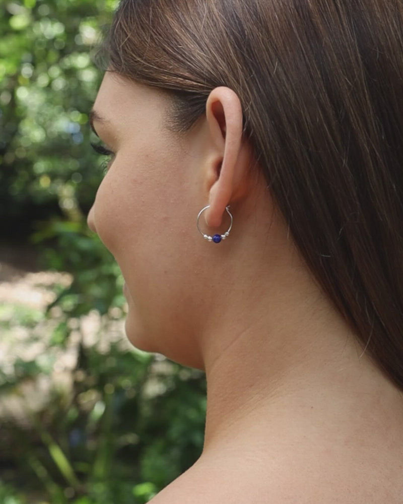 Tiny Lapis Lazuli Gemstone Bead Hoop Earrings