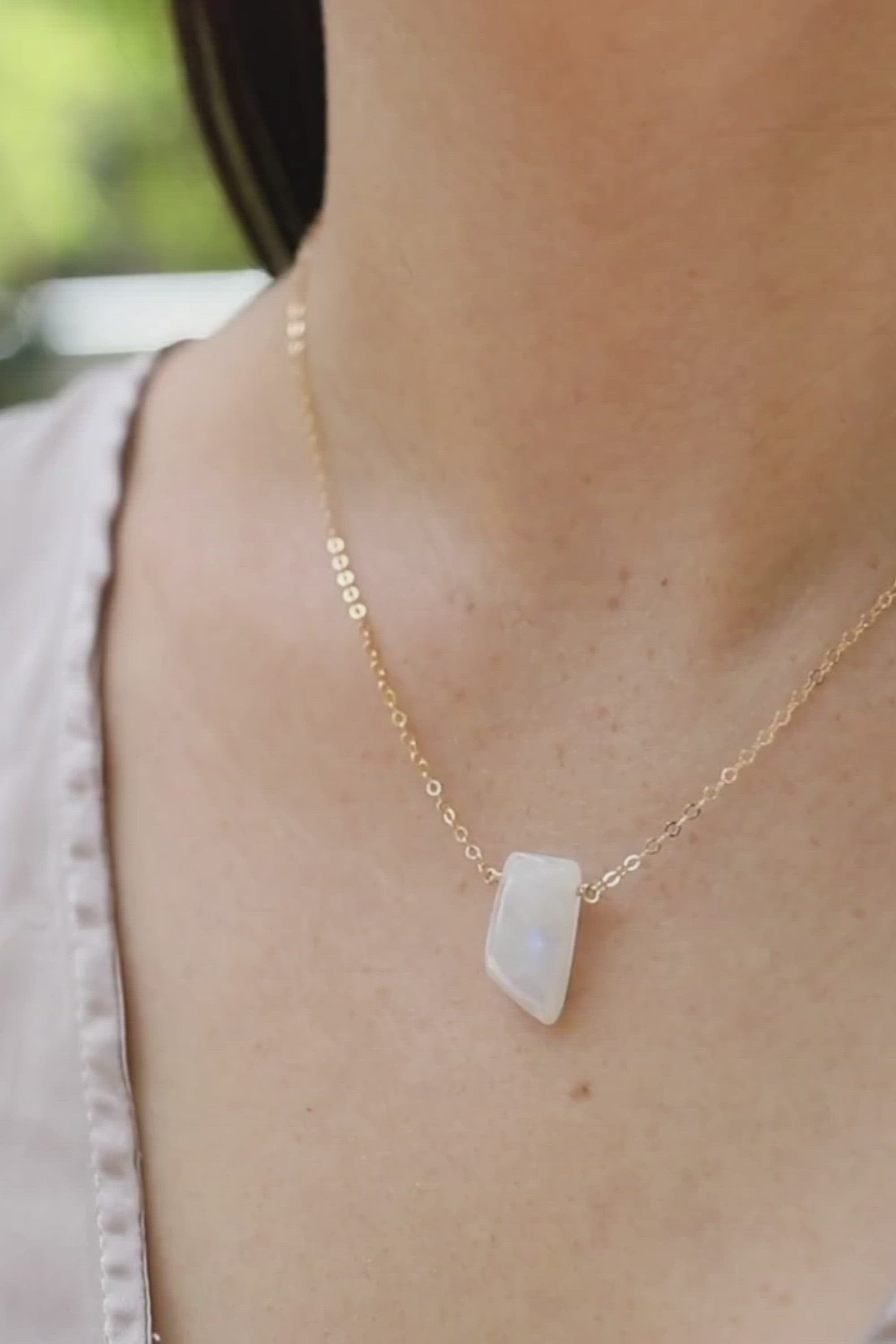 Small Smooth Rainbow Moonstone Crystal Slab Necklace