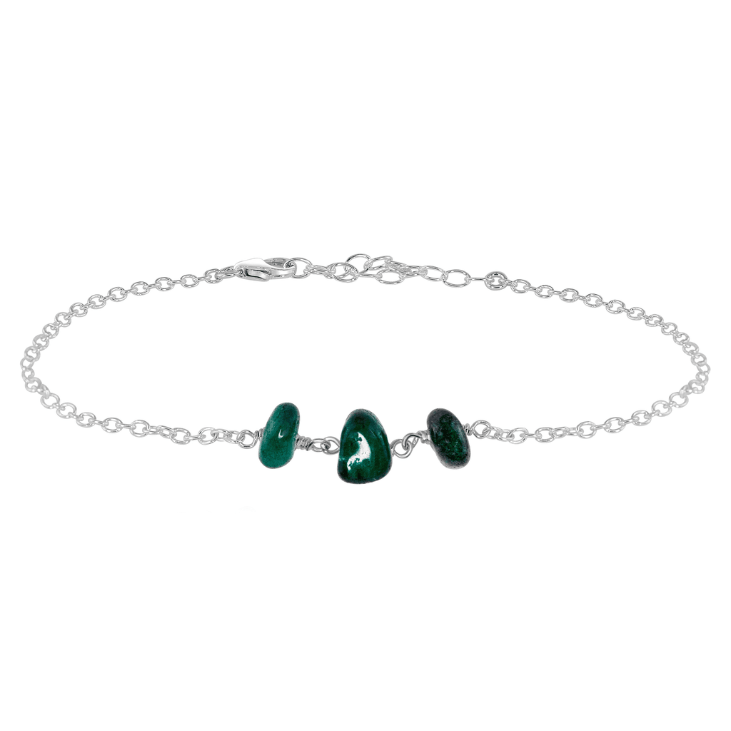 Emerald Beaded Chain Anklet - Emerald Beaded Chain Anklet - Sterling Silver - Luna Tide Handmade Crystal Jewellery