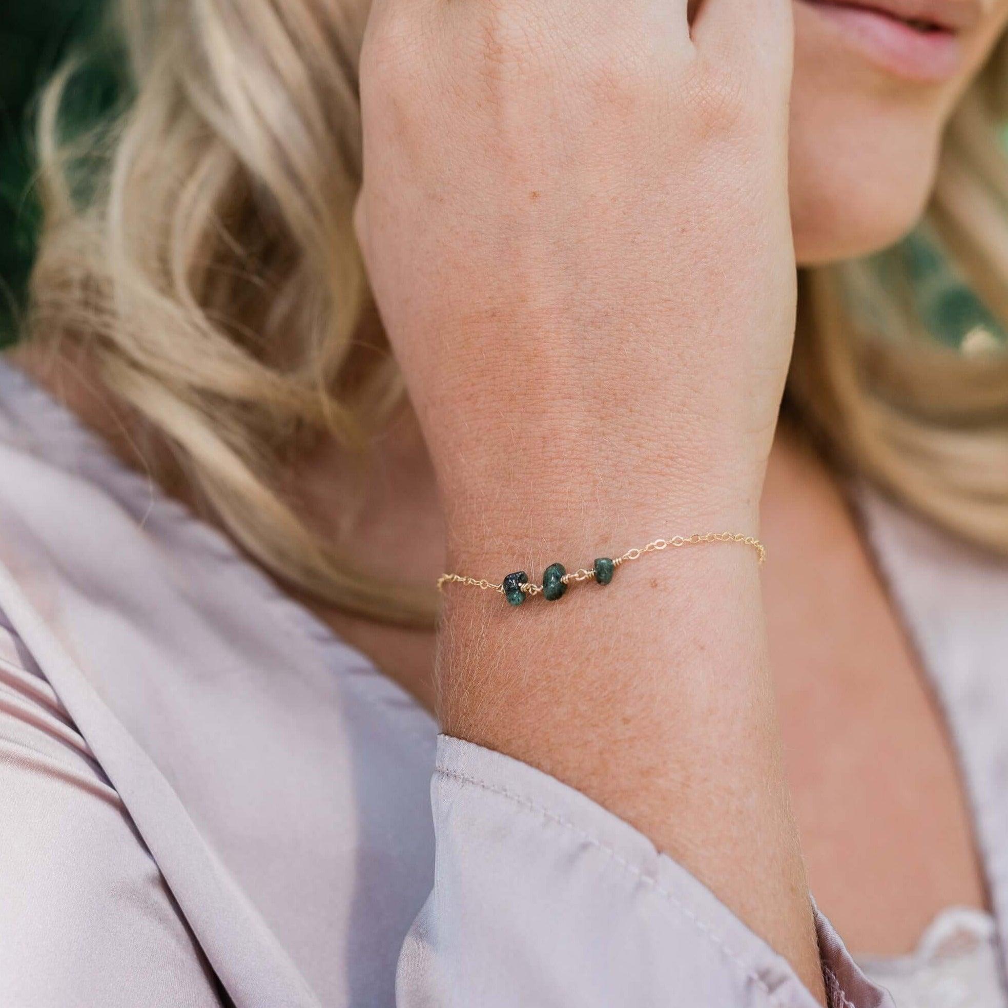 Emerald Beaded Chain Bracelet - Emerald Beaded Chain Bracelet - Sterling Silver - Luna Tide Handmade Crystal Jewellery