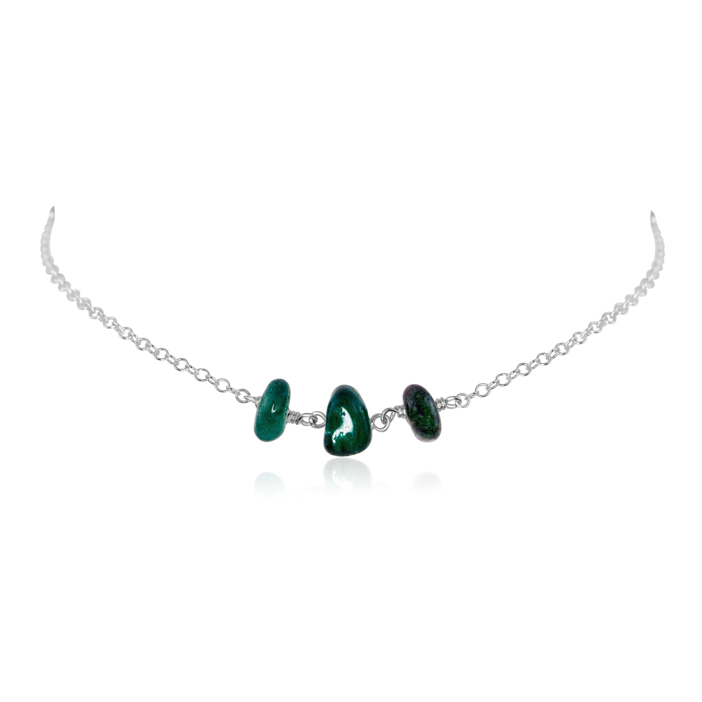 Emerald Beaded Chain Choker Necklace - Emerald Beaded Chain Choker Necklace - Sterling Silver - Luna Tide Handmade Crystal Jewellery