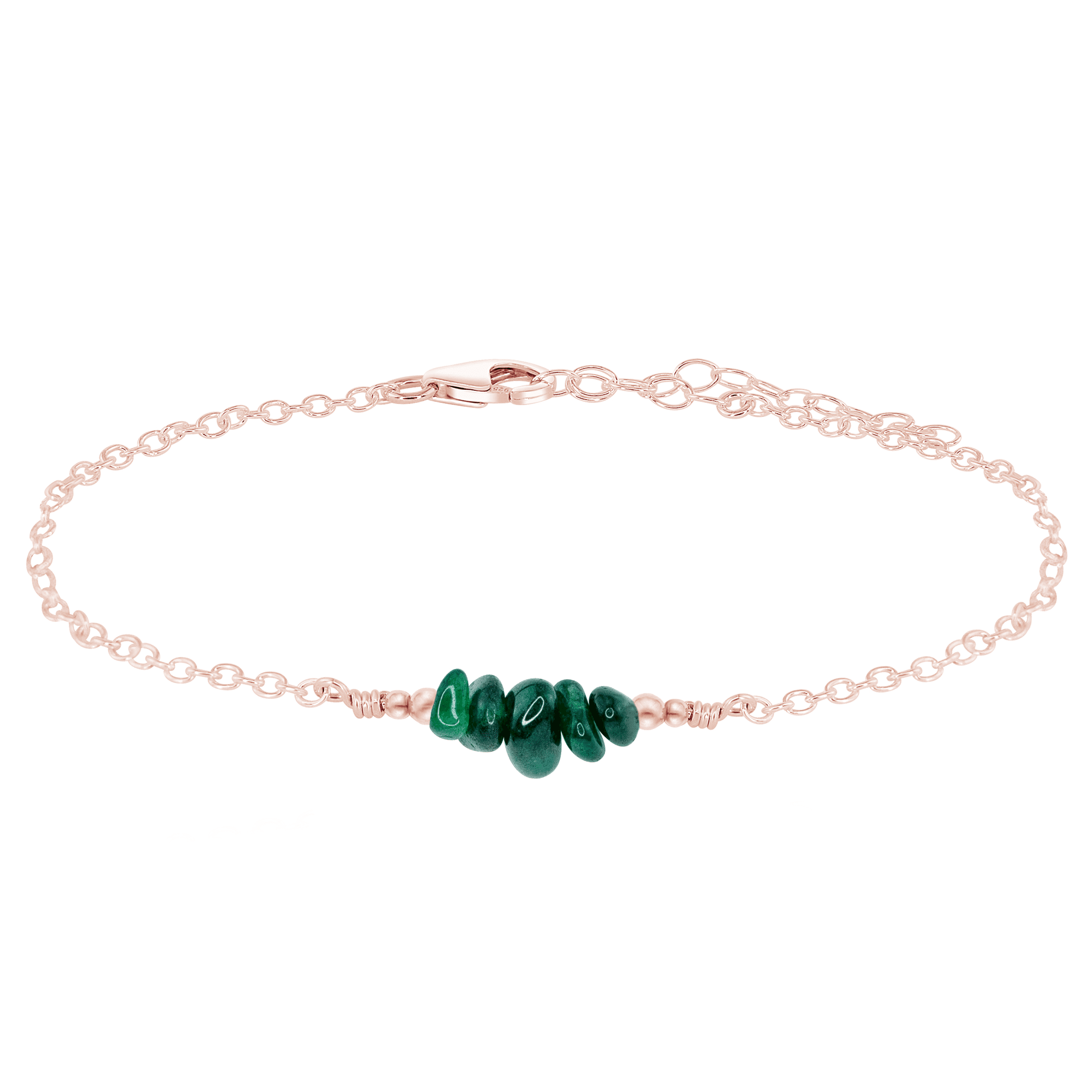 Emerald Chip Bead Bar Anklet - Emerald Chip Bead Bar Anklet - 14k Rose Gold Fill - Luna Tide Handmade Crystal Jewellery