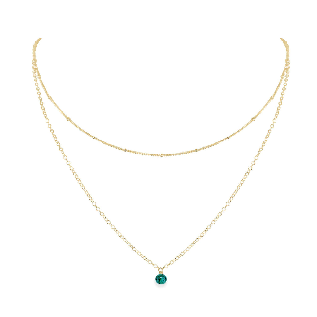 Emerald Gemstone Chain Layered Choker Necklace - Emerald Gemstone Chain Layered Choker Necklace - 14k Gold Fill - Luna Tide Handmade Crystal Jewellery