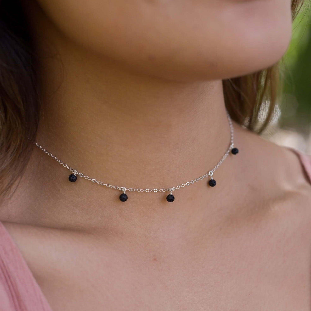 Essential Oil Lava Stone Bead Drop Choker - Essential Oil Lava Stone Bead Drop Choker - 14k Gold Fill - Luna Tide Handmade Crystal Jewellery