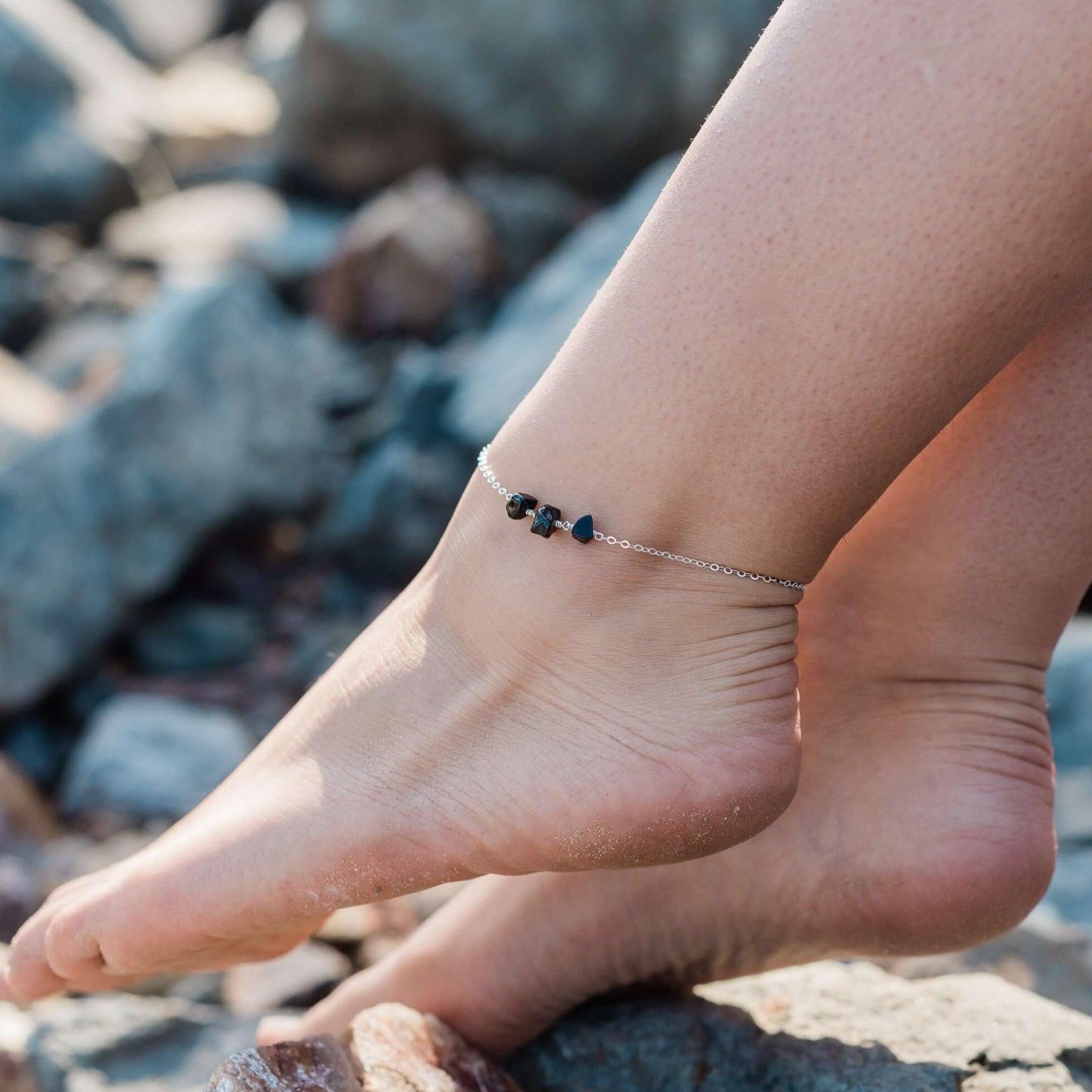 Essential Oil Lava Stone Beaded Chain Anklet - Essential Oil Lava Stone Beaded Chain Anklet - 14k Gold Fill - Luna Tide Handmade Crystal Jewellery