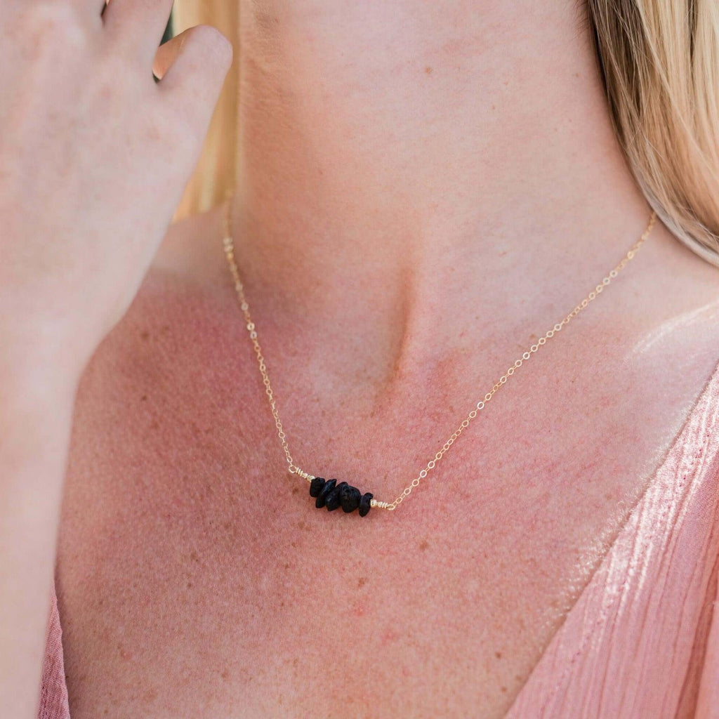 Essential Oil Lava Stone Chip Bead Bar Necklace - Essential Oil Lava Stone Chip Bead Bar Necklace - 14k Gold Fill - Luna Tide Handmade Crystal Jewellery