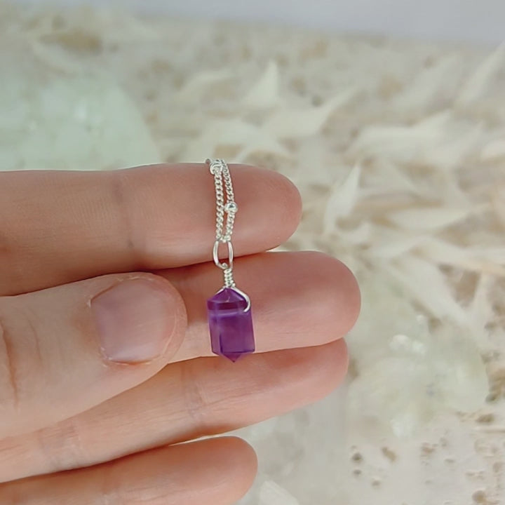 Amethyst Mini Double Terminated Crystal Point Pendant Necklace