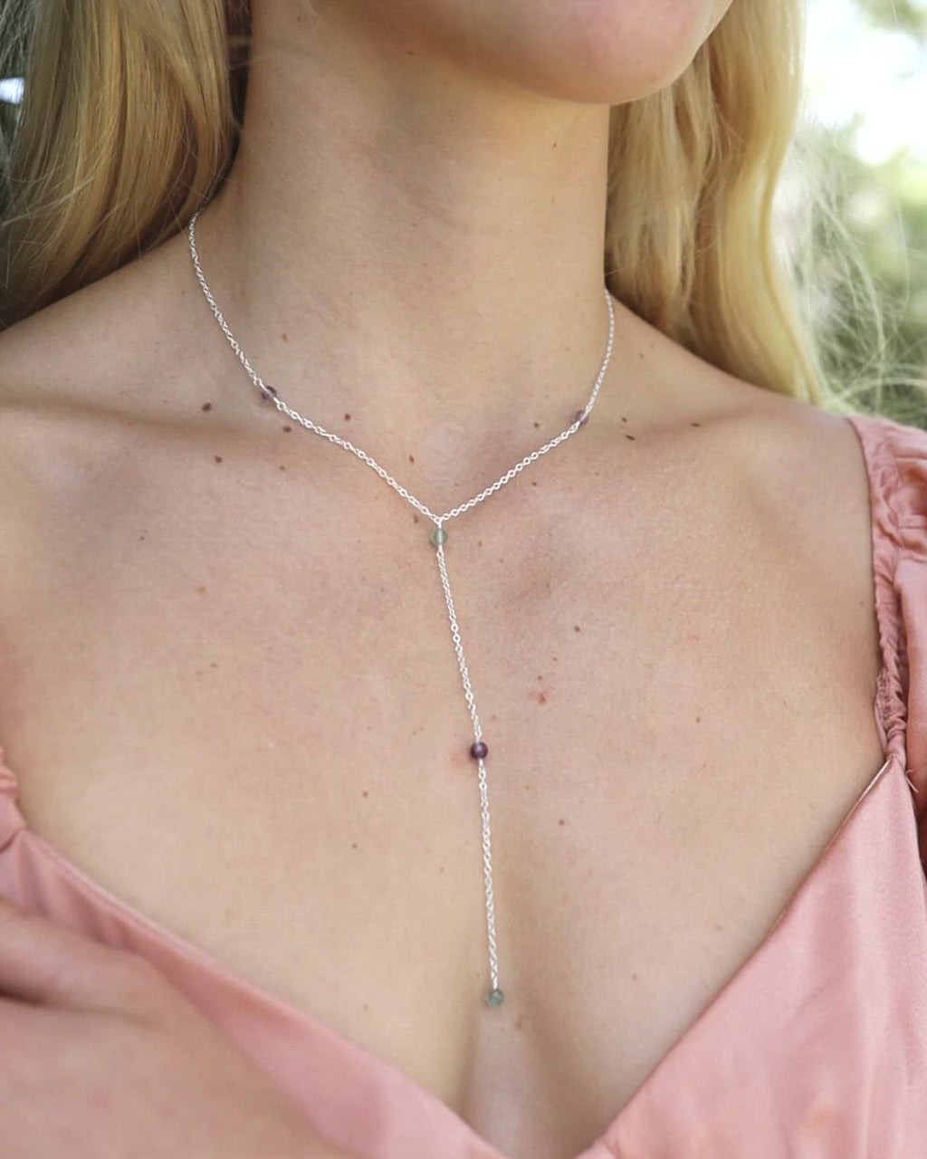 Dainty Rainbow Fluorite Lariat Necklace