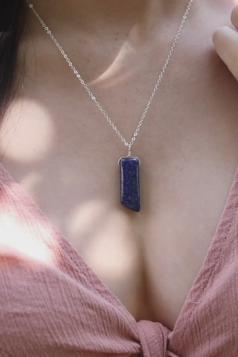 Smooth Blue Lapis Lazuli Natural Point Crystal Necklace