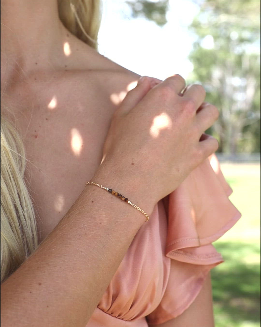 Sparkling Tiger's Eye Gemstone Faceted Bead Bar Bracelet