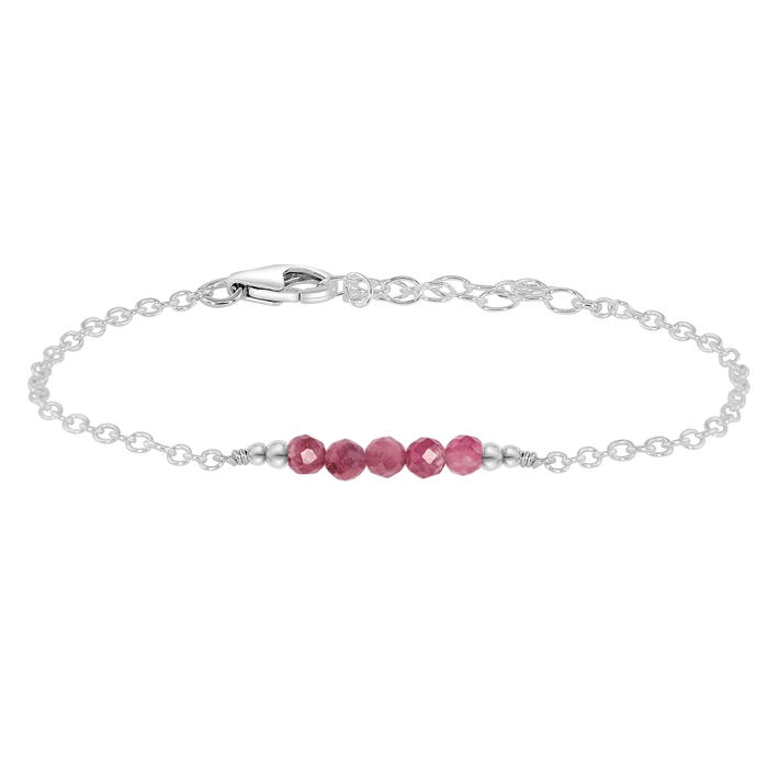 Faceted Bead Bar Bracelet - Pink Tourmaline - Sterling Silver - Luna Tide Handmade Jewellery
