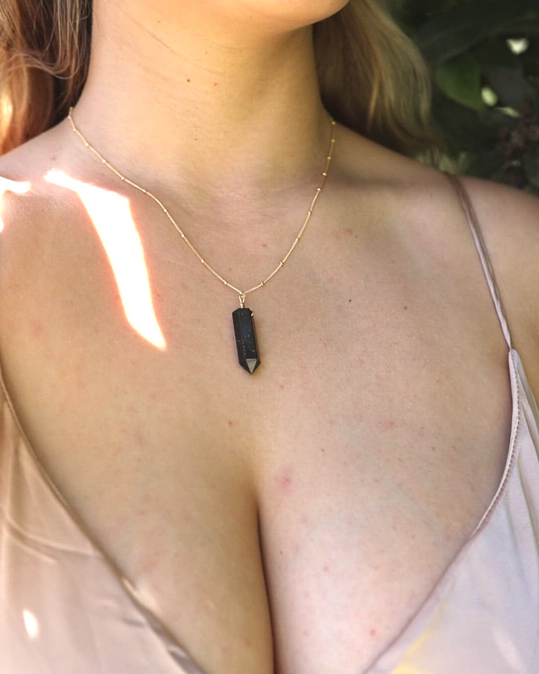 Black Tourmaline Gemstone Generator Tower Point Pendant Necklace