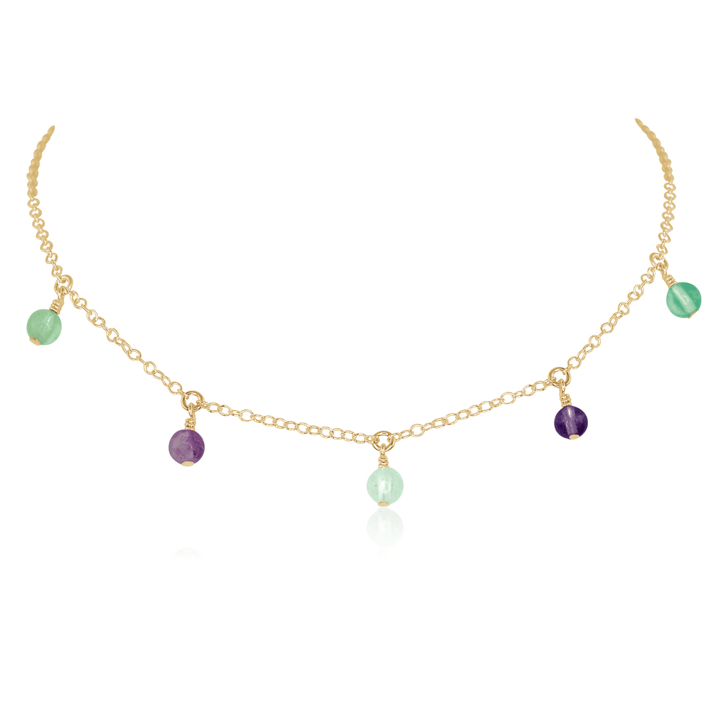 Fluorite Bead Drop Choker - Fluorite Bead Drop Choker - 14k Gold Fill - Luna Tide Handmade Crystal Jewellery