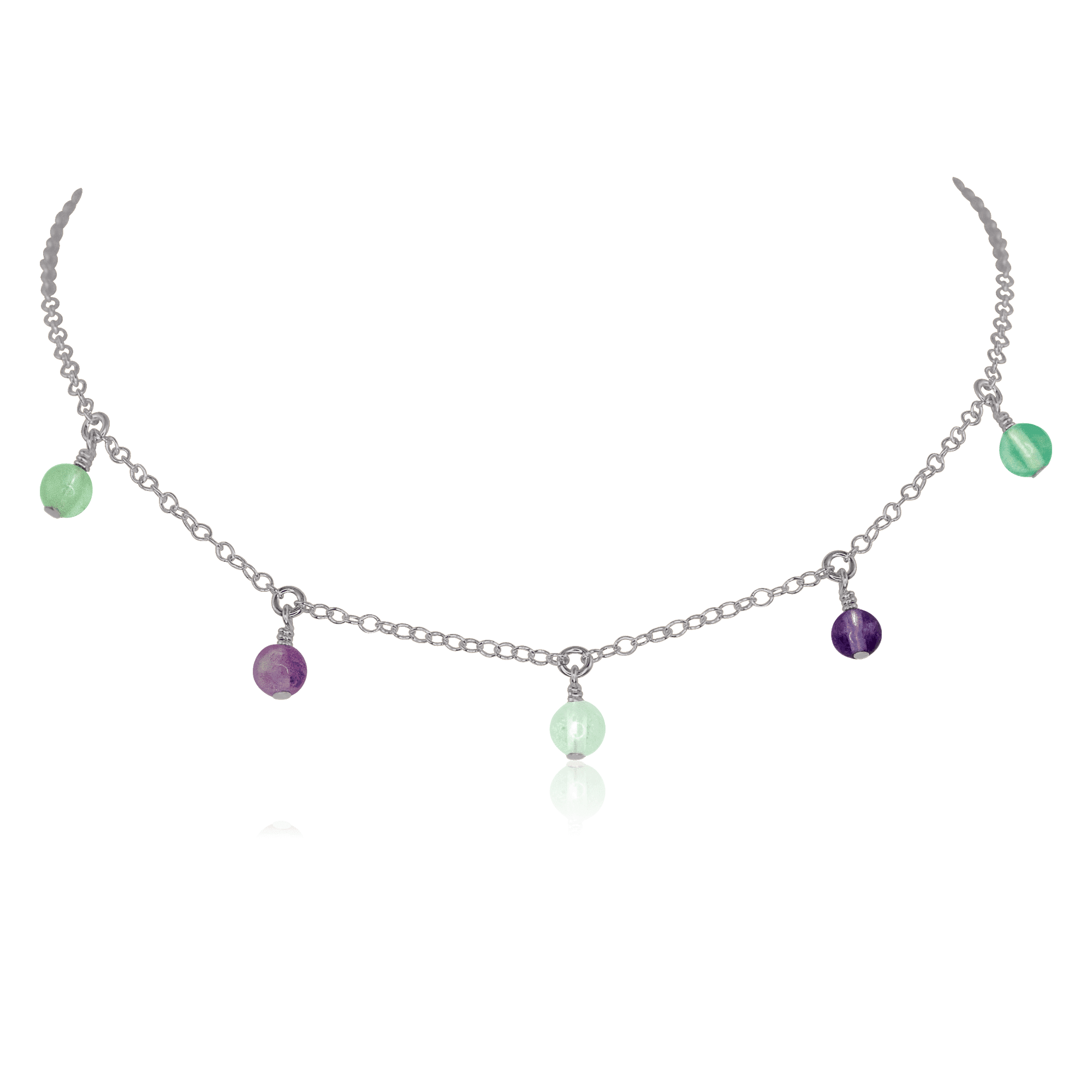 Fluorite Bead Drop Choker - Fluorite Bead Drop Choker - Stainless Steel - Luna Tide Handmade Crystal Jewellery