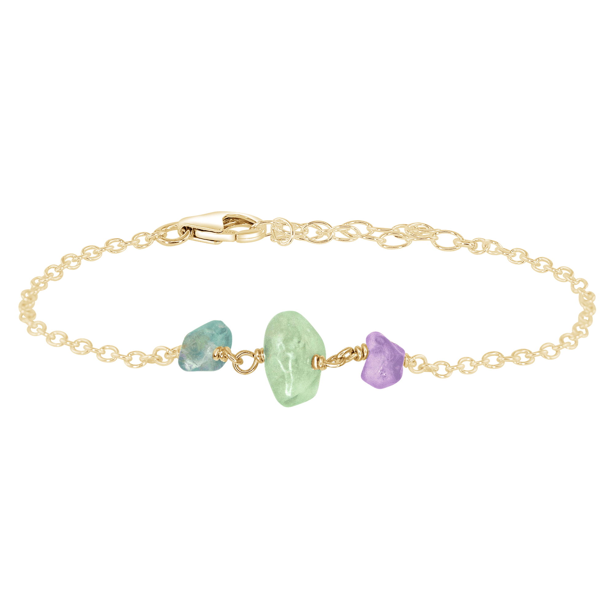 Fluorite Beaded Chain Bracelet - Fluorite Beaded Chain Bracelet - 14k Gold Fill - Luna Tide Handmade Crystal Jewellery