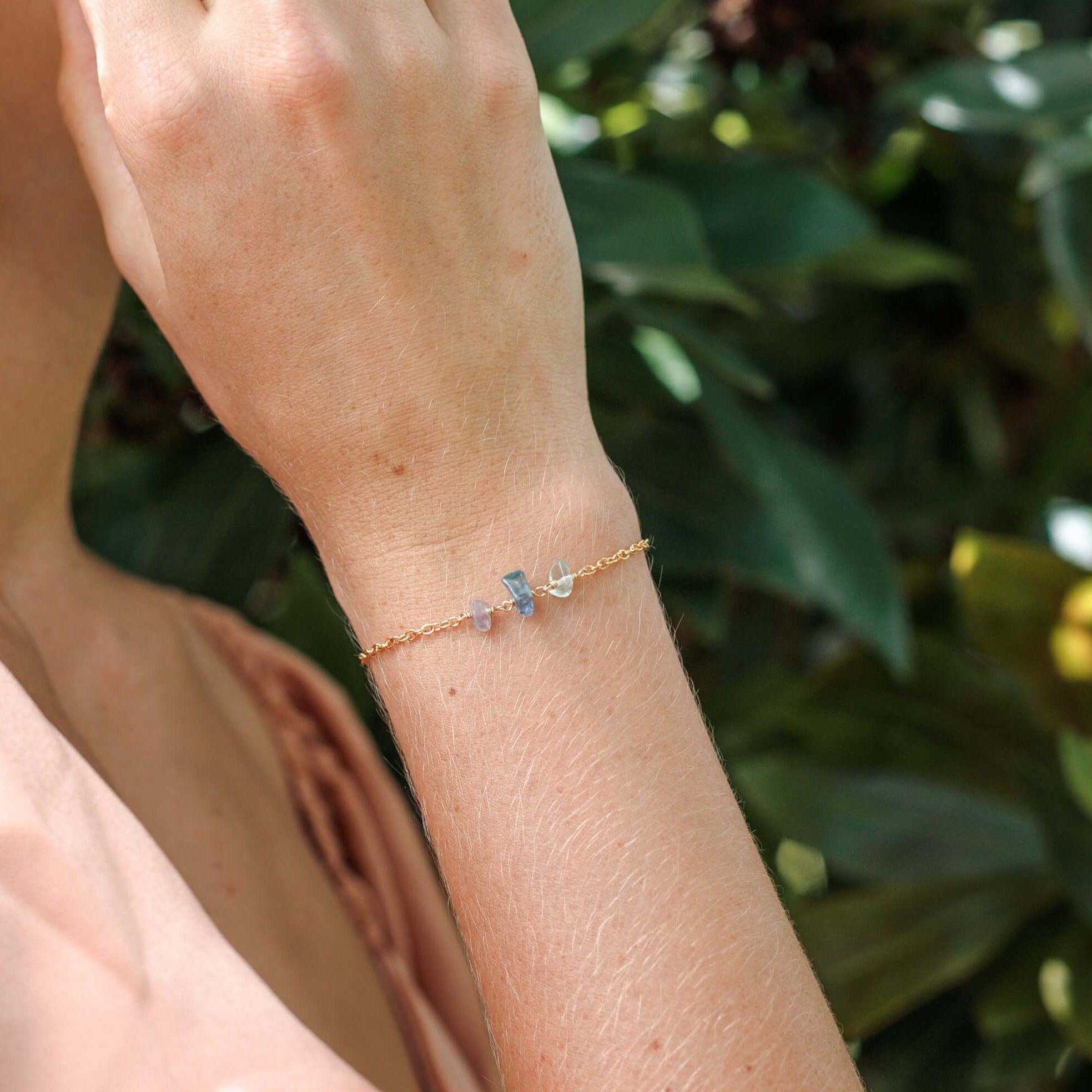 Fluorite Beaded Chain Bracelet - Fluorite Beaded Chain Bracelet - Sterling Silver - Luna Tide Handmade Crystal Jewellery