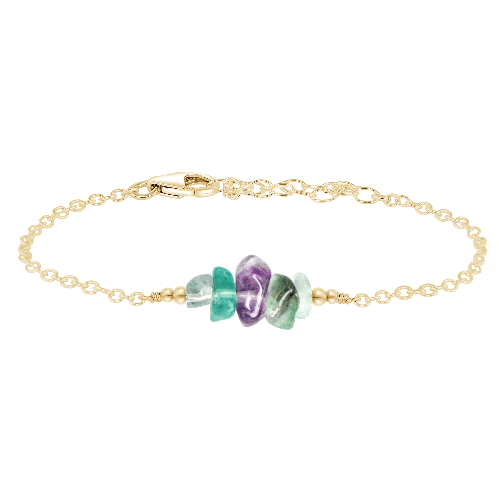 Fluorite Chip Bead Bar Bracelet - Fluorite Chip Bead Bar Bracelet - 14k Gold Fill - Luna Tide Handmade Crystal Jewellery