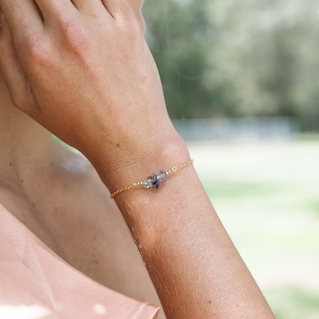 Fluorite Chip Bead Bar Bracelet - Fluorite Chip Bead Bar Bracelet - Sterling Silver - Luna Tide Handmade Crystal Jewellery