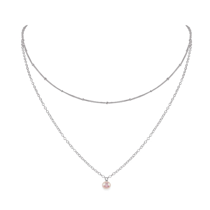 Freshwater Pearl Gemstone Chain Layered Choker Necklace - Freshwater Pearl Gemstone Chain Layered Choker Necklace - Stainless Steel - Luna Tide Handmade Crystal Jewellery