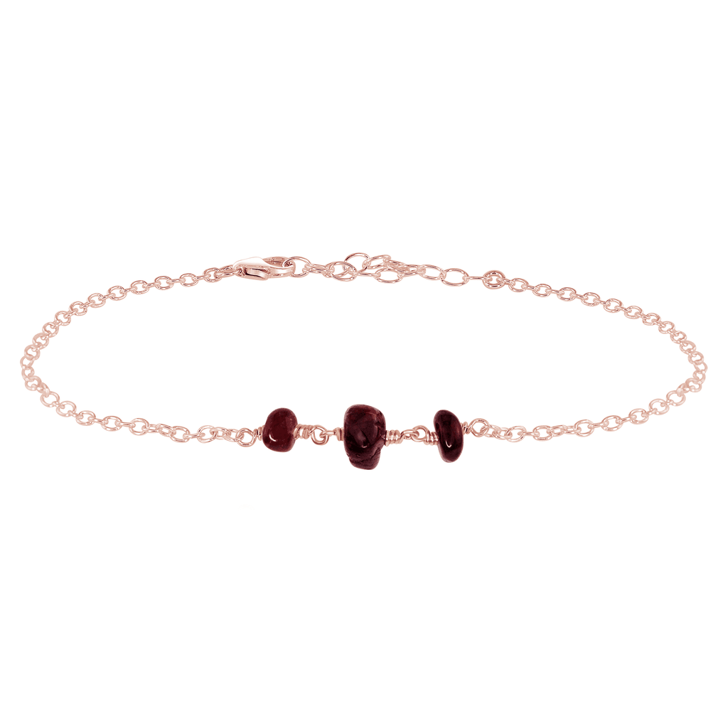 Garnet Beaded Chain Anklet - Garnet Beaded Chain Anklet - 14k Rose Gold Fill - Luna Tide Handmade Crystal Jewellery