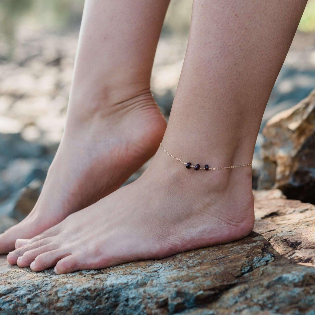 Garnet Beaded Chain Anklet - Garnet Beaded Chain Anklet - Sterling Silver - Luna Tide Handmade Crystal Jewellery