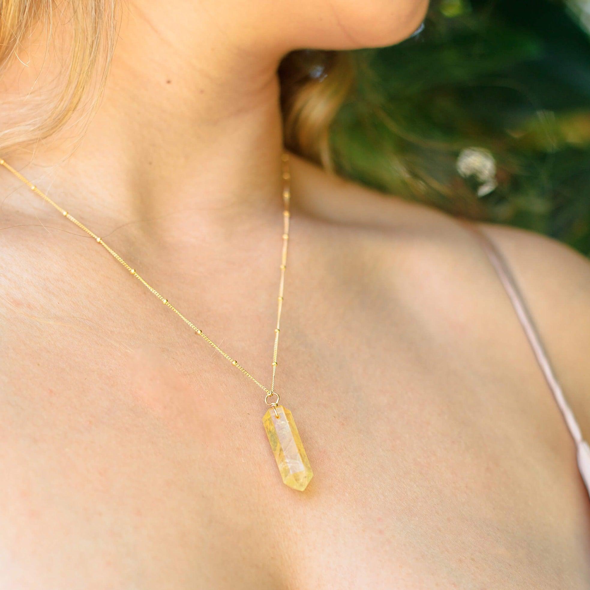 Golden Citrine Crystal Generator Point Pendant Necklace - Golden Citrine Crystal Generator Point Pendant Necklace - 14k Gold Fill / Cable - Luna Tide Handmade Crystal Jewellery