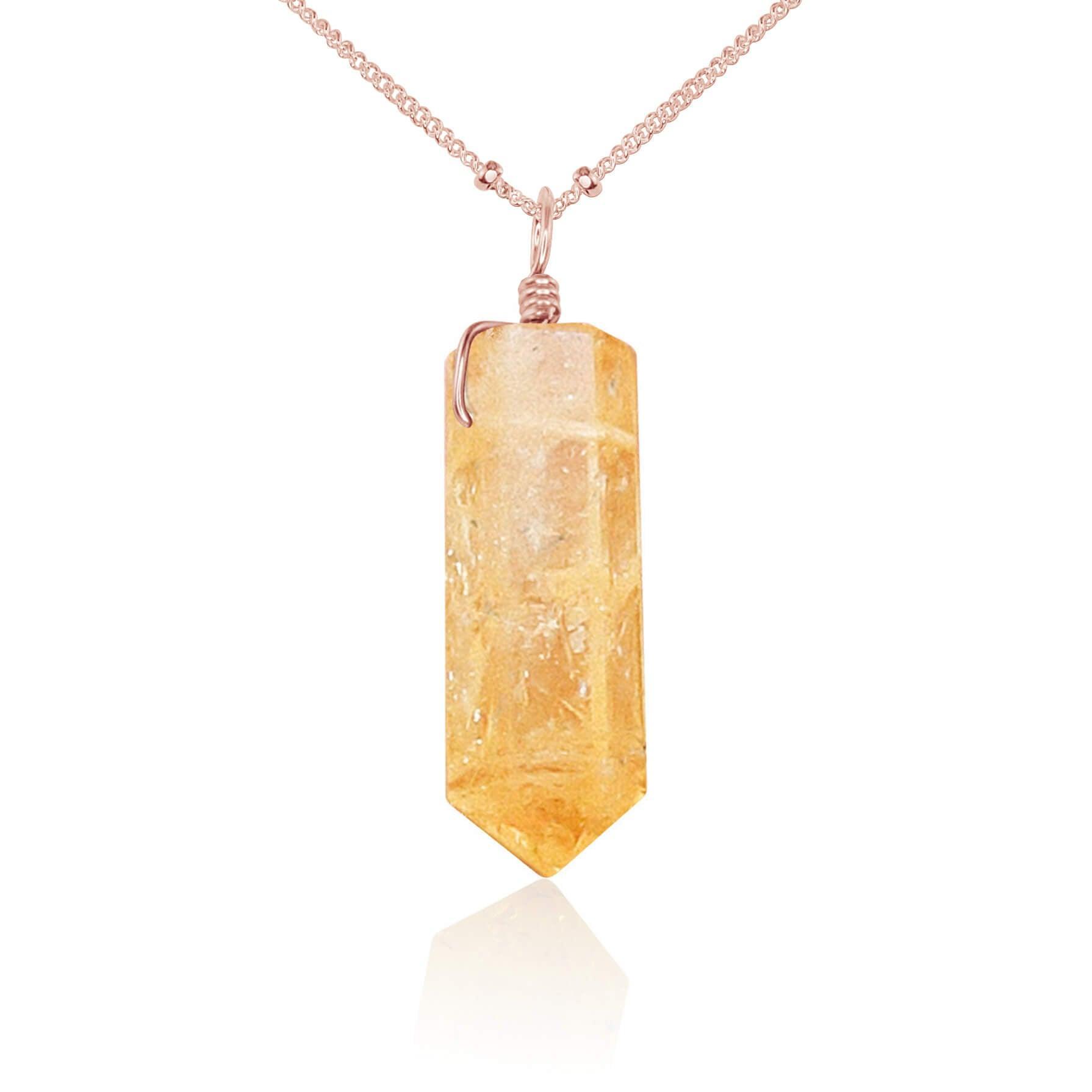 Golden Citrine Crystal Generator Point Pendant Necklace - Golden Citrine Crystal Generator Point Pendant Necklace - 14k Rose Gold Fill / Satellite - Luna Tide Handmade Crystal Jewellery