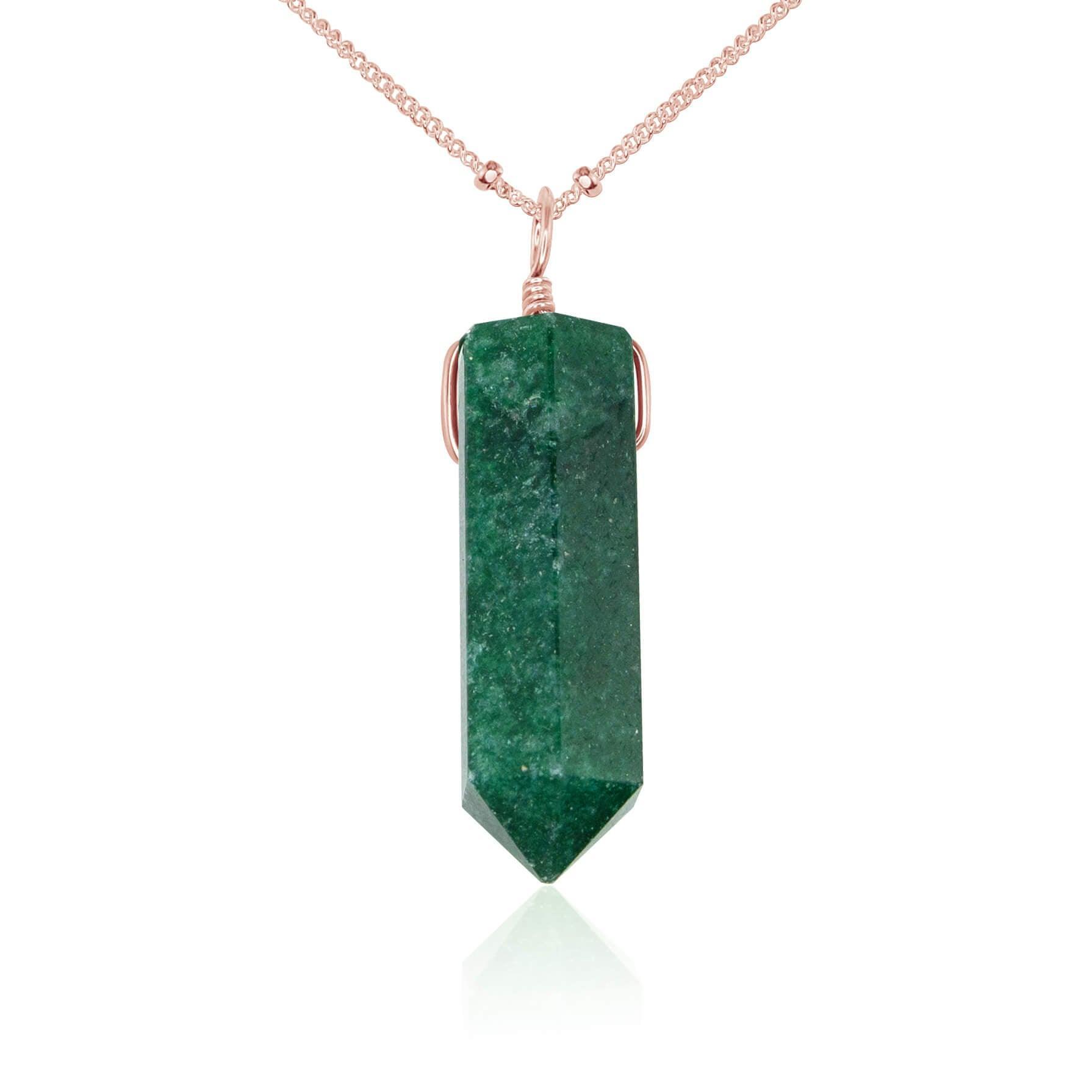 Green Aventurine Crystal Generator Point Pendant Necklace - Green Aventurine Crystal Generator Point Pendant Necklace - 14k Rose Gold Fill / Satellite - Luna Tide Handmade Crystal Jewellery