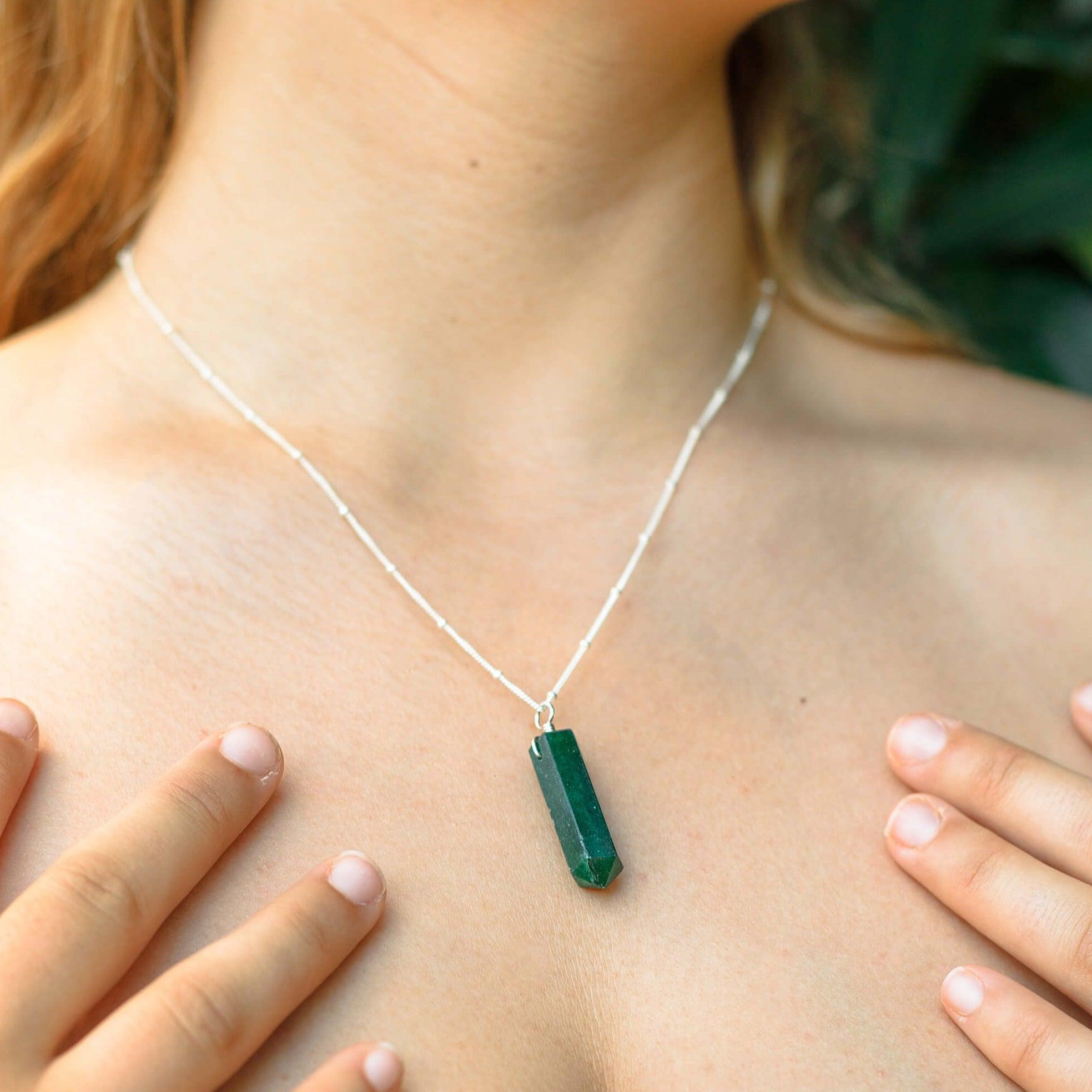 Green Aventurine Crystal Generator Point Pendant Necklace - Green Aventurine Crystal Generator Point Pendant Necklace - Sterling Silver / Cable - Luna Tide Handmade Crystal Jewellery