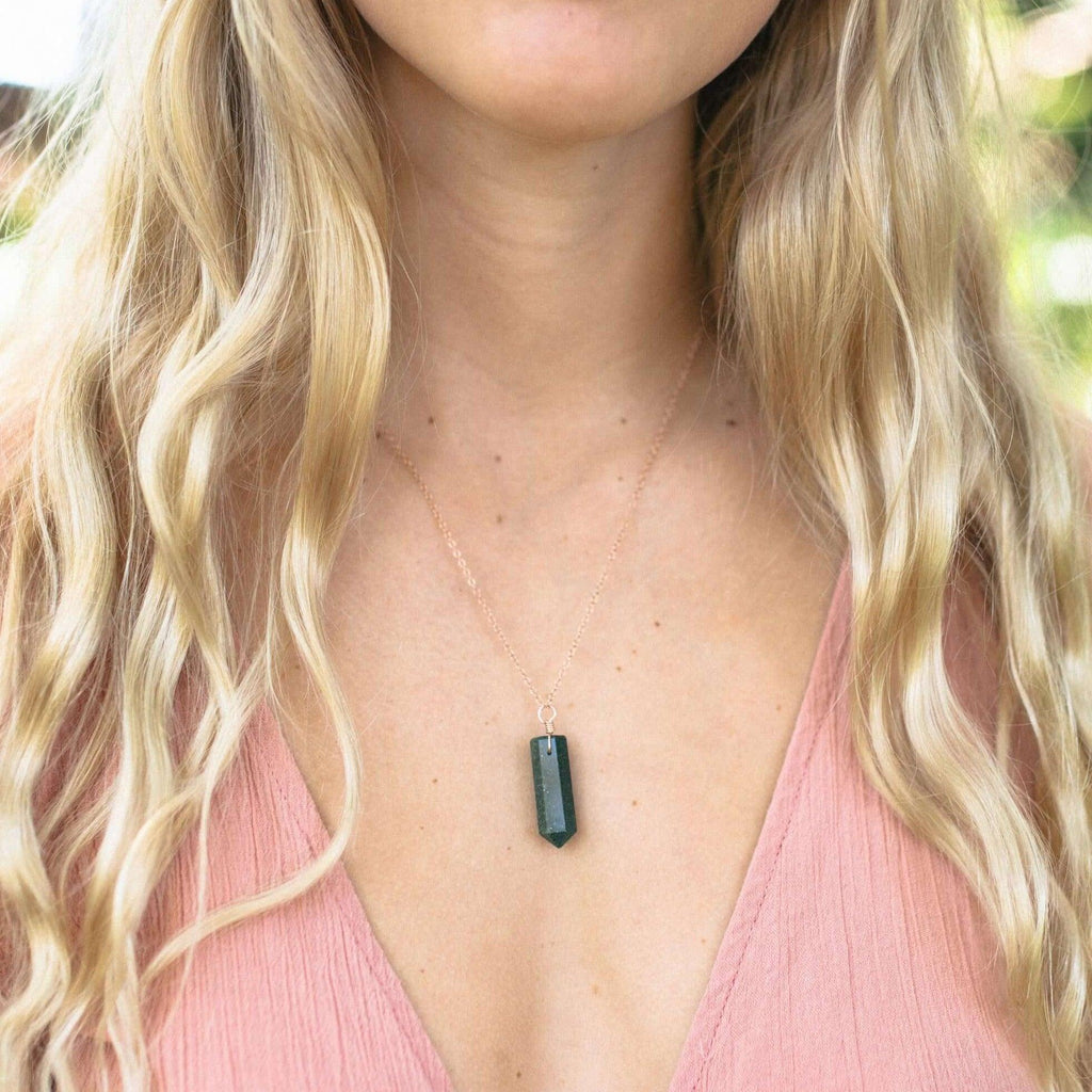 Green Aventurine Crystal Generator Point Pendant Necklace - Green Aventurine Crystal Generator Point Pendant Necklace - Sterling Silver / Cable - Luna Tide Handmade Crystal Jewellery