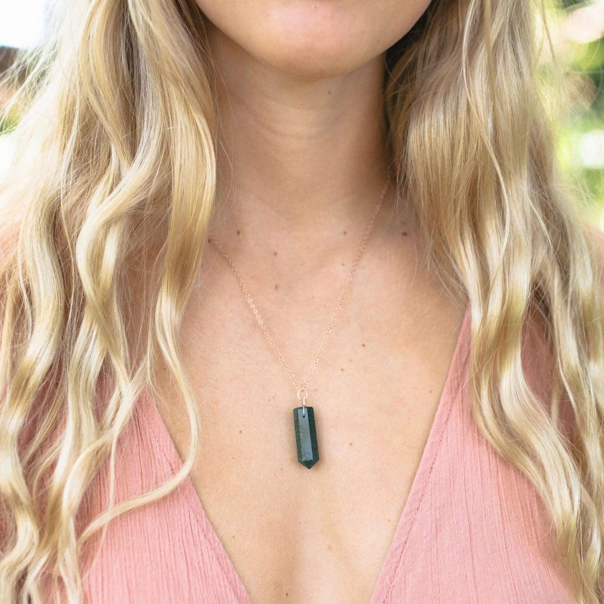 Green Aventurine Crystal Generator Point Pendant Necklace - Green Aventurine Crystal Generator Point Pendant Necklace - Sterling Silver / Cable - Luna Tide Handmade Crystal Jewellery