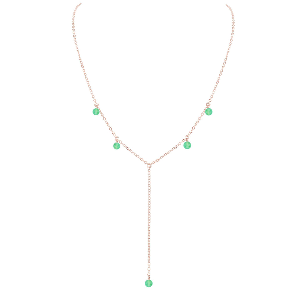 Green Chrysoprase Crystal Boho Lariat Necklace - Green Chrysoprase Crystal Boho Lariat Necklace - 14k Rose Gold Fill - Luna Tide Handmade Crystal Jewellery
