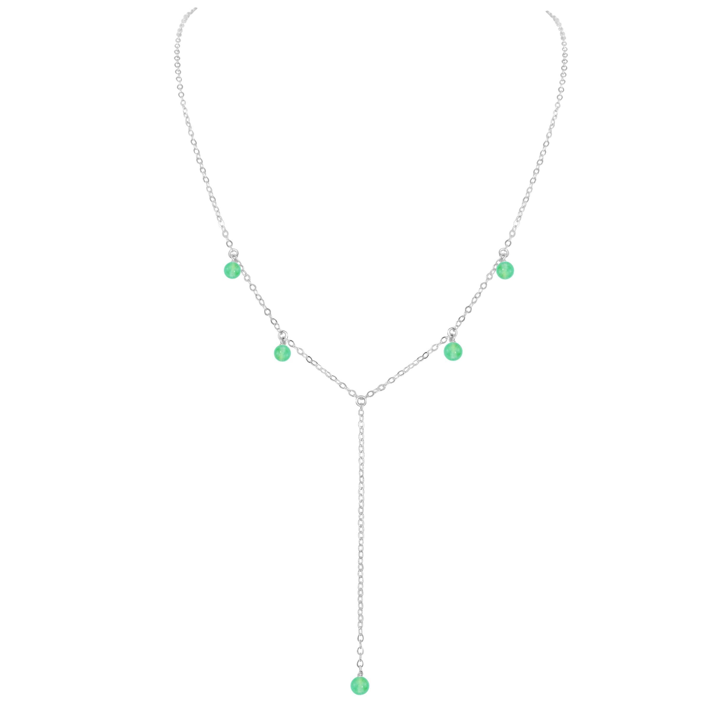 Green Chrysoprase Crystal Boho Lariat Necklace - Green Chrysoprase Crystal Boho Lariat Necklace - Sterling Silver - Luna Tide Handmade Crystal Jewellery