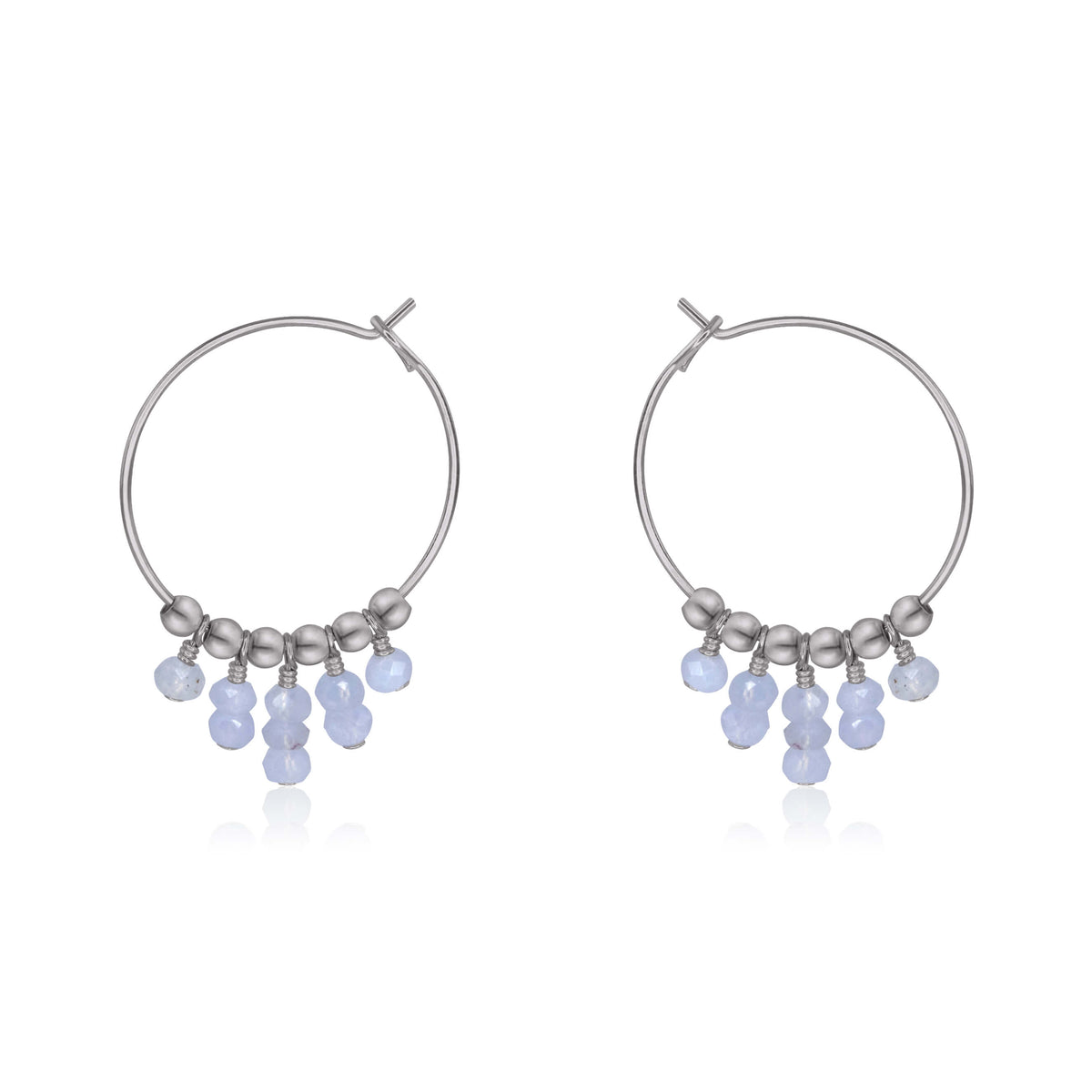 Hoop Earrings - Blue Lace Agate - Stainless Steel - Luna Tide Handmade Jewellery