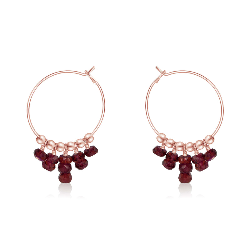 Hoop Earrings - Garnet - 14K Rose Gold Fill - Luna Tide Handmade Jewellery