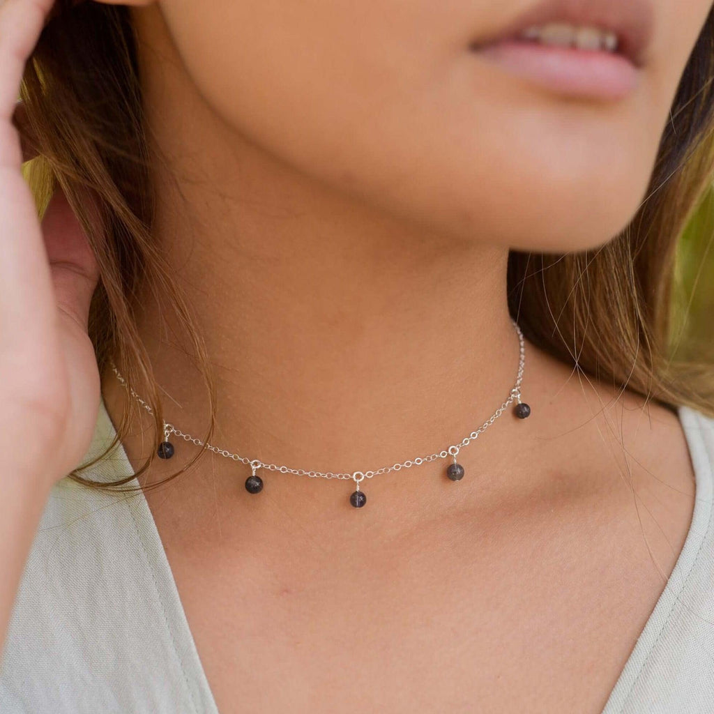 Iolite Bead Drop Choker - Iolite Bead Drop Choker - 14k Gold Fill - Luna Tide Handmade Crystal Jewellery