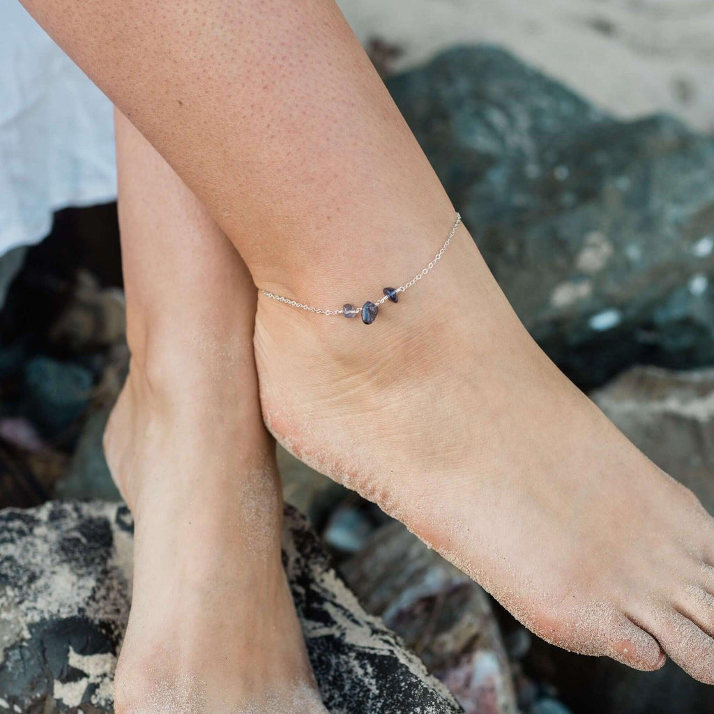 Iolite Beaded Chain Anklet - Iolite Beaded Chain Anklet - 14k Gold Fill - Luna Tide Handmade Crystal Jewellery