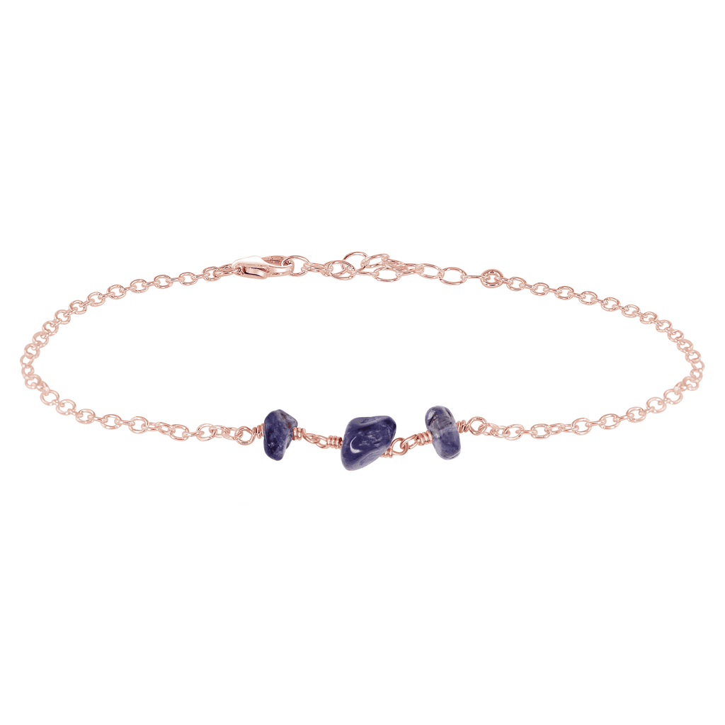 Iolite Beaded Chain Anklet - Iolite Beaded Chain Anklet - 14k Rose Gold Fill - Luna Tide Handmade Crystal Jewellery