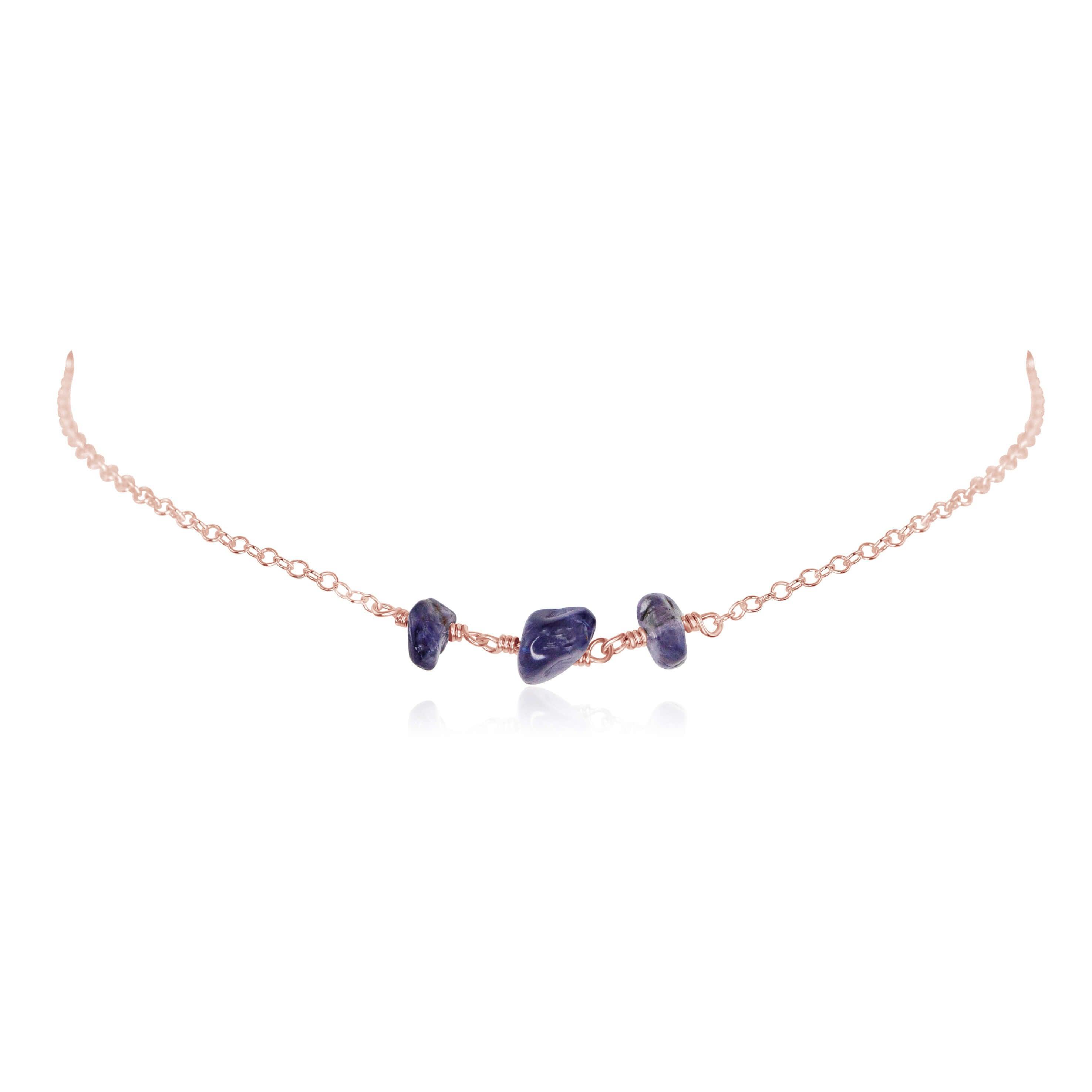 Iolite Beaded Chain Choker Necklace - Iolite Beaded Chain Choker Necklace - 14k Rose Gold Fill - Luna Tide Handmade Crystal Jewellery
