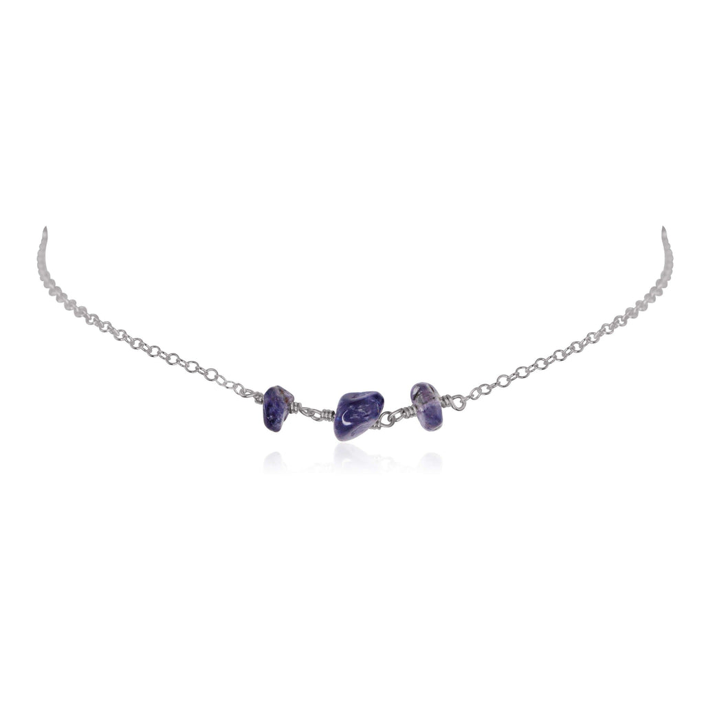 Iolite Beaded Chain Choker Necklace - Iolite Beaded Chain Choker Necklace - Stainless Steel - Luna Tide Handmade Crystal Jewellery
