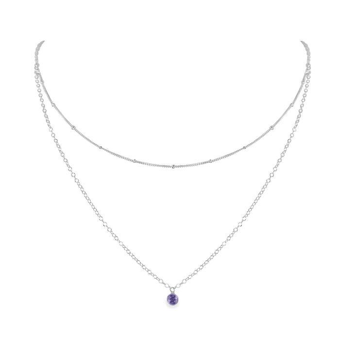 Iolite Gemstone Chain Layered Choker Necklace - Iolite Gemstone Chain Layered Choker Necklace - Sterling Silver - Luna Tide Handmade Crystal Jewellery
